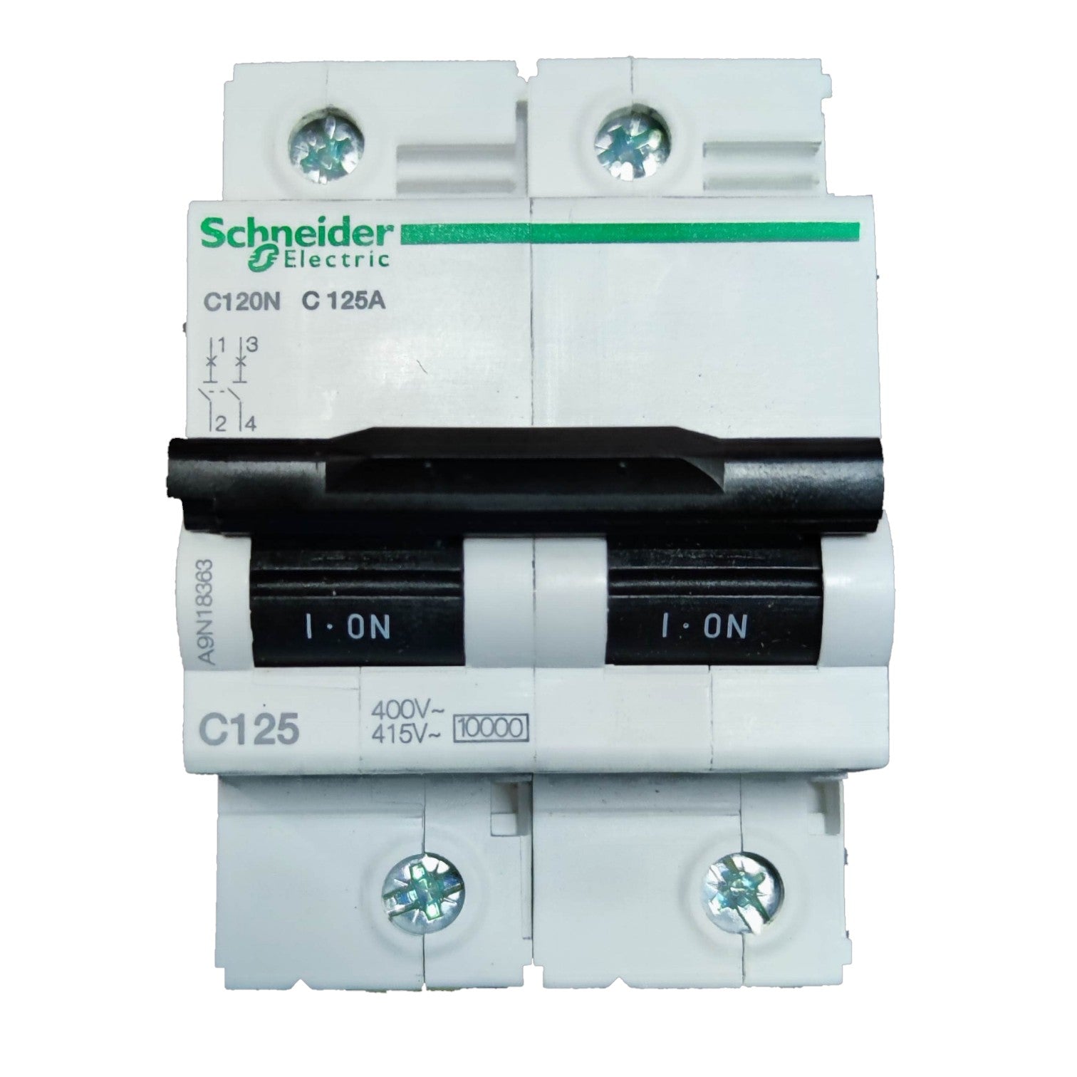 Schneider Electric circuit breaker on a white background