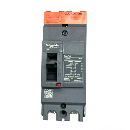 Schneider 15A 2P Industrial Easy Pact Single Phase Industrial Circuit Breaker 25KAIC 220V EZC100H2015 MCCB