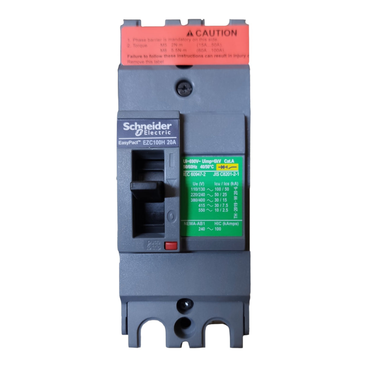 Schneider 20A 2 Pole Breaker Industrial Easy Pact Single Phase Industrial Circuit Breaker 25KAIC 250V MCCB EZC100H2020 I Electx Electrical Supply