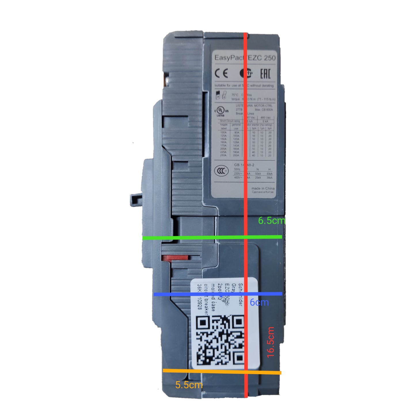 Schneider 250A 2 Pole MCCB Industrial Circuit Breaker Easy Pact Single Phase Industrial Type 36KAIC 250V EZC250H2250