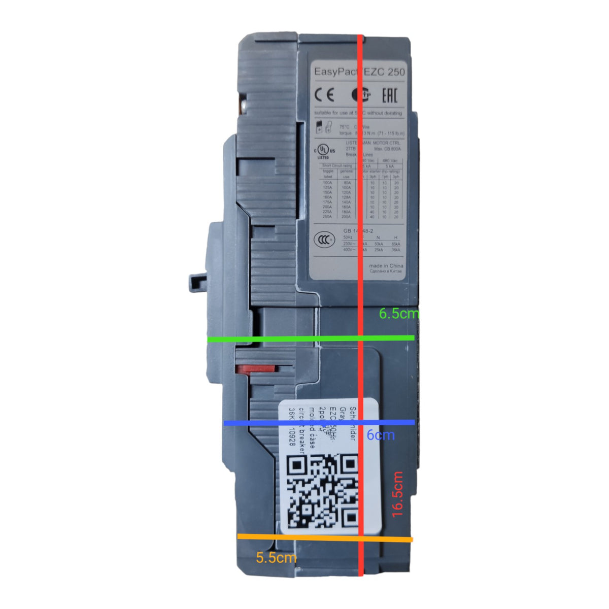 Schneider 250A 2 Pole MCCB Industrial Circuit Breaker Easy Pact Single Phase Industrial Type 36KAIC 250V EZC250H2250 I Electx Electrical Supply