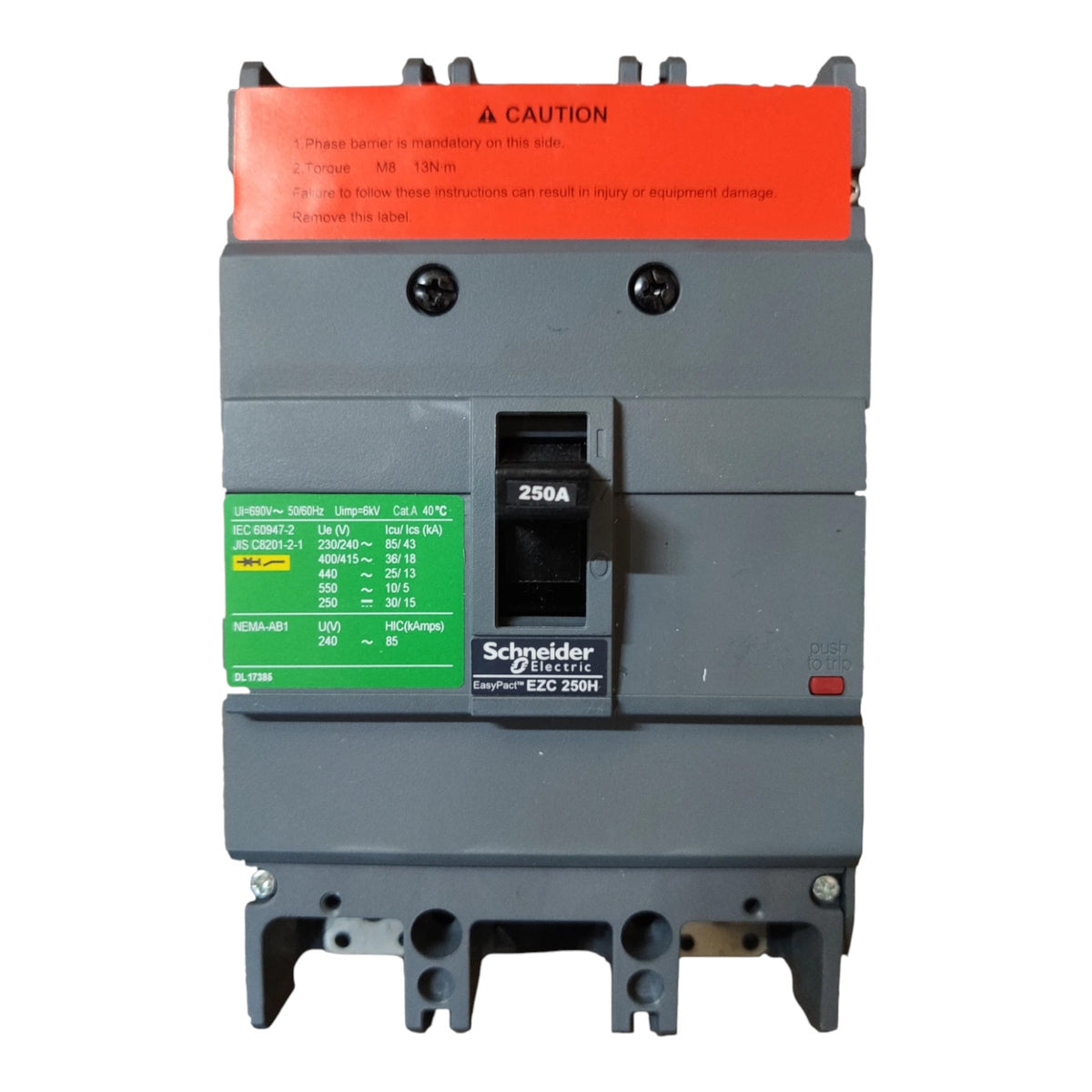 Schneider 250A 2 Pole MCCB Industrial Circuit Breaker Easy Pact Single Phase Industrial Type 36KAIC 250V EZC250H2250