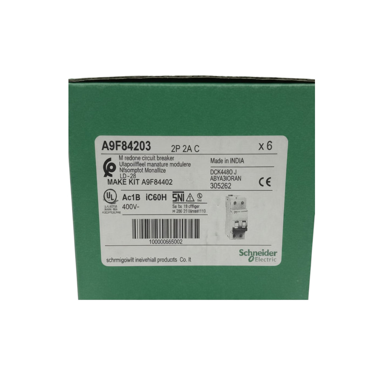 Schneider 2A 2 Pole 30KAIC 220V Miniature Circuit Breaker MCB A9F84202 iC60H C 2A IEC/EN 60898-1