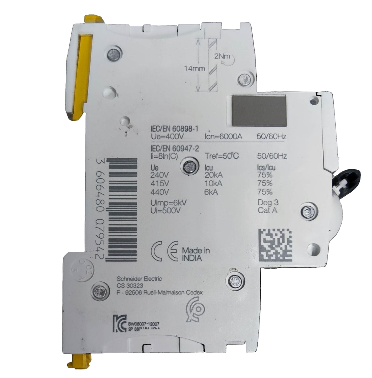 Schneider Miniature Circuit Breaker 32A 2 Pole with detailed specifications and compact design