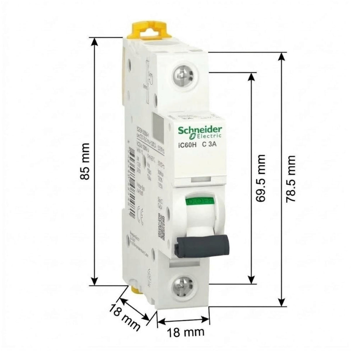 Schneider 3A 1 Pole 15KAIC 220V Miniature Circuit Breaker A9F84103 iC60H C 3A