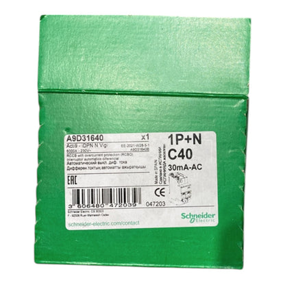 Schneider 40A 1P+N 30mA 240Vac Residual Current Circuit Breakers RCBO Miniature Type with Overload Protection A9D31640 Electx Electrical Supply
