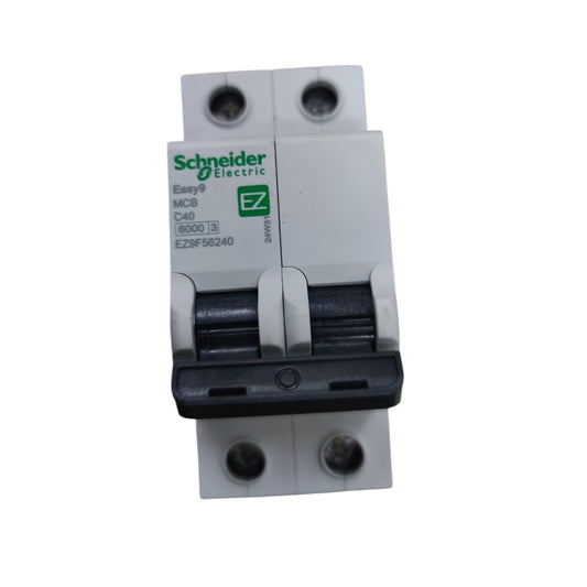 Schneider 40A 2 Pole 6KAIC Miniature Circuit Breaker with black toggle switches