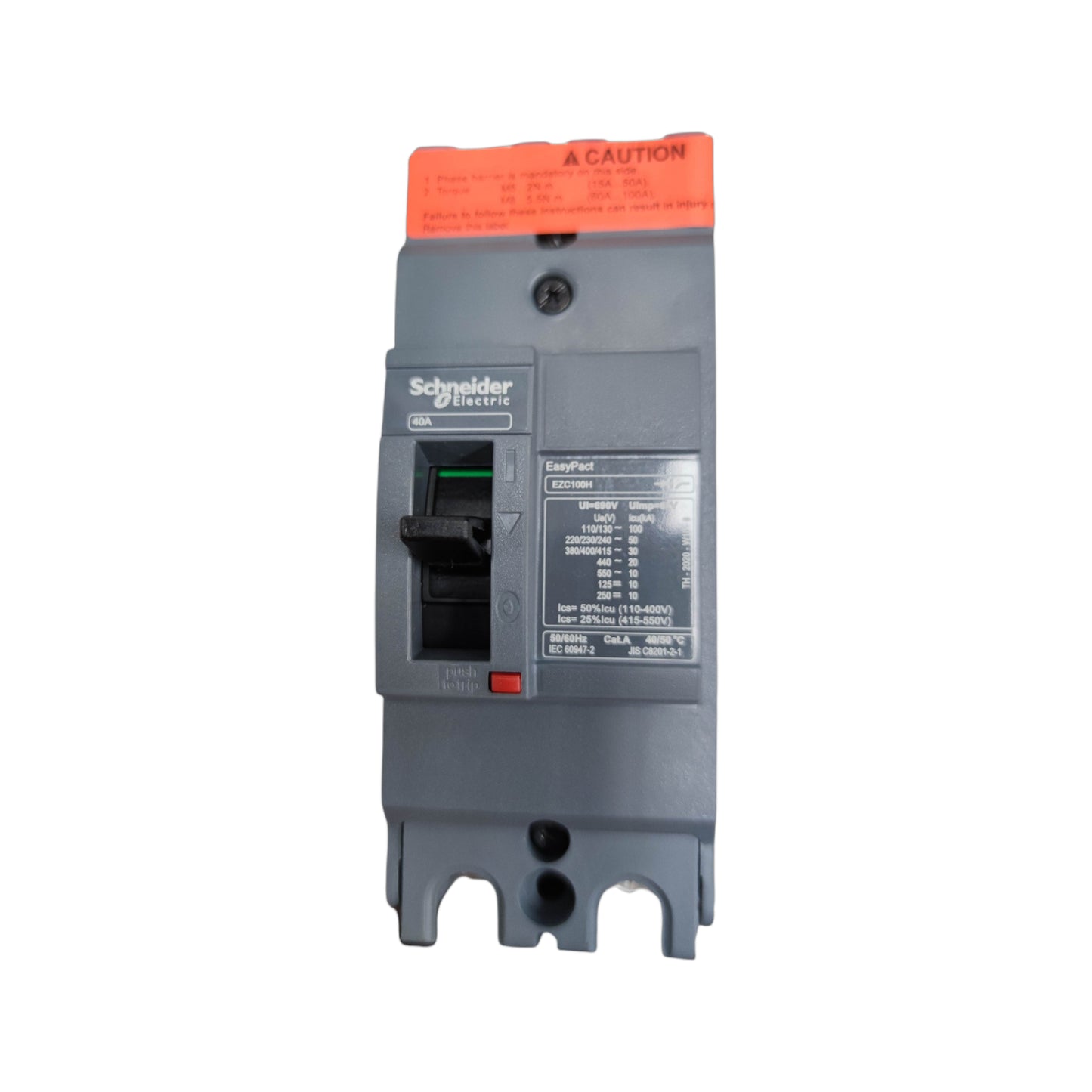 Schneider 40A 2 Pole Breaker Industrial Easy Pact, Single Phase Industrial Type 25KAIC 250V EZC100H2040 MCCB