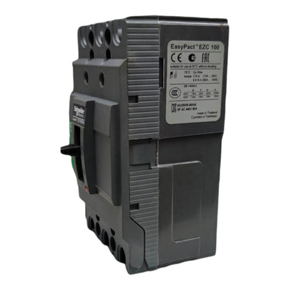 A Schneider Electric EasyPact EZC 100 AC contactor, model AC6038-60AS, shown from a three-quarter angle on a white background.