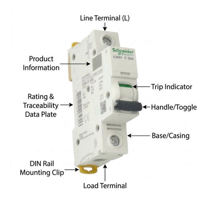 Schneider 50A 1 Pole 15KAIC 220V Miniature Circuit Breaker A9F84150 iC60H C 50A