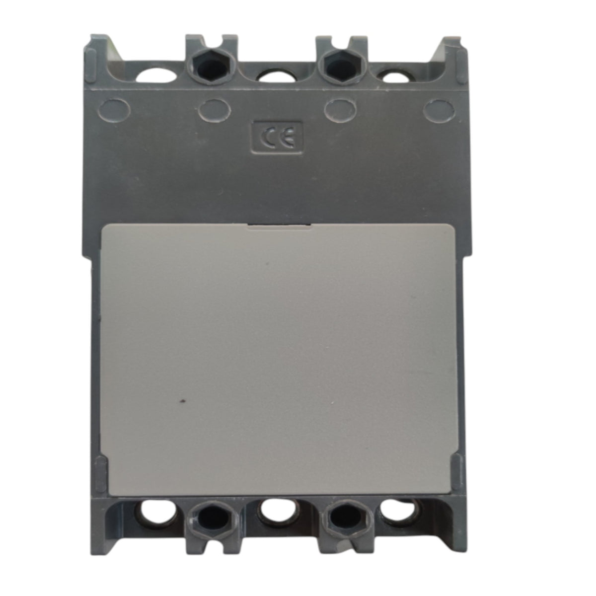 A dark gray industrial electrical contactor or relay component with a large metallic silver terminal cover, shown against a plain white background.