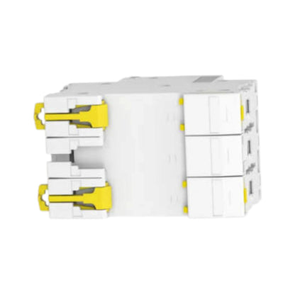 A white modular electrical component or switch module with yellow connector accents, shown on a plain white background.