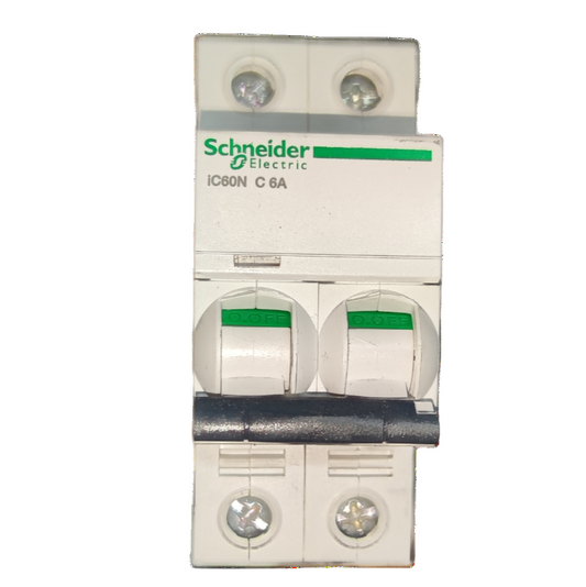 Schneider 6A 2 Pole 220V 6KAIC Miniature Circuit Breaker MCB A9F74206 iC60N 6A