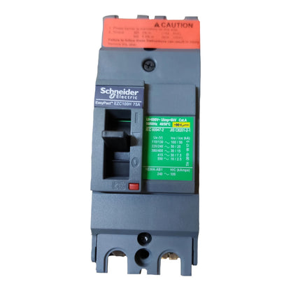 Schneider 75A 2 Pole Breaker Industrial Easy Pact Single Phase Industrial Circuit Breaker 25KAIC 250V MCCB EZC100H2075 I Electx Electrical Supply