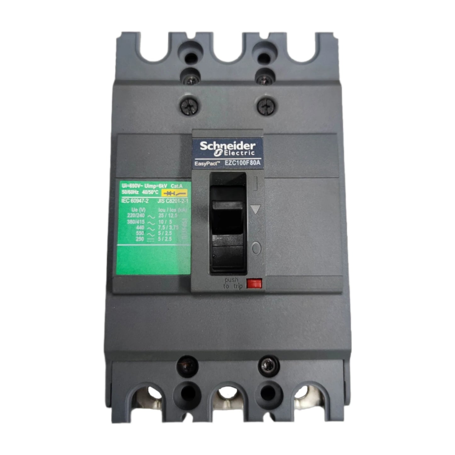 Schneider 80A 3 Pole 5KAIC 220V 100AF Industrial Circuit Breaker Type MCCB Molded Case Circuit Breaker Easy Pact EZC100F3080