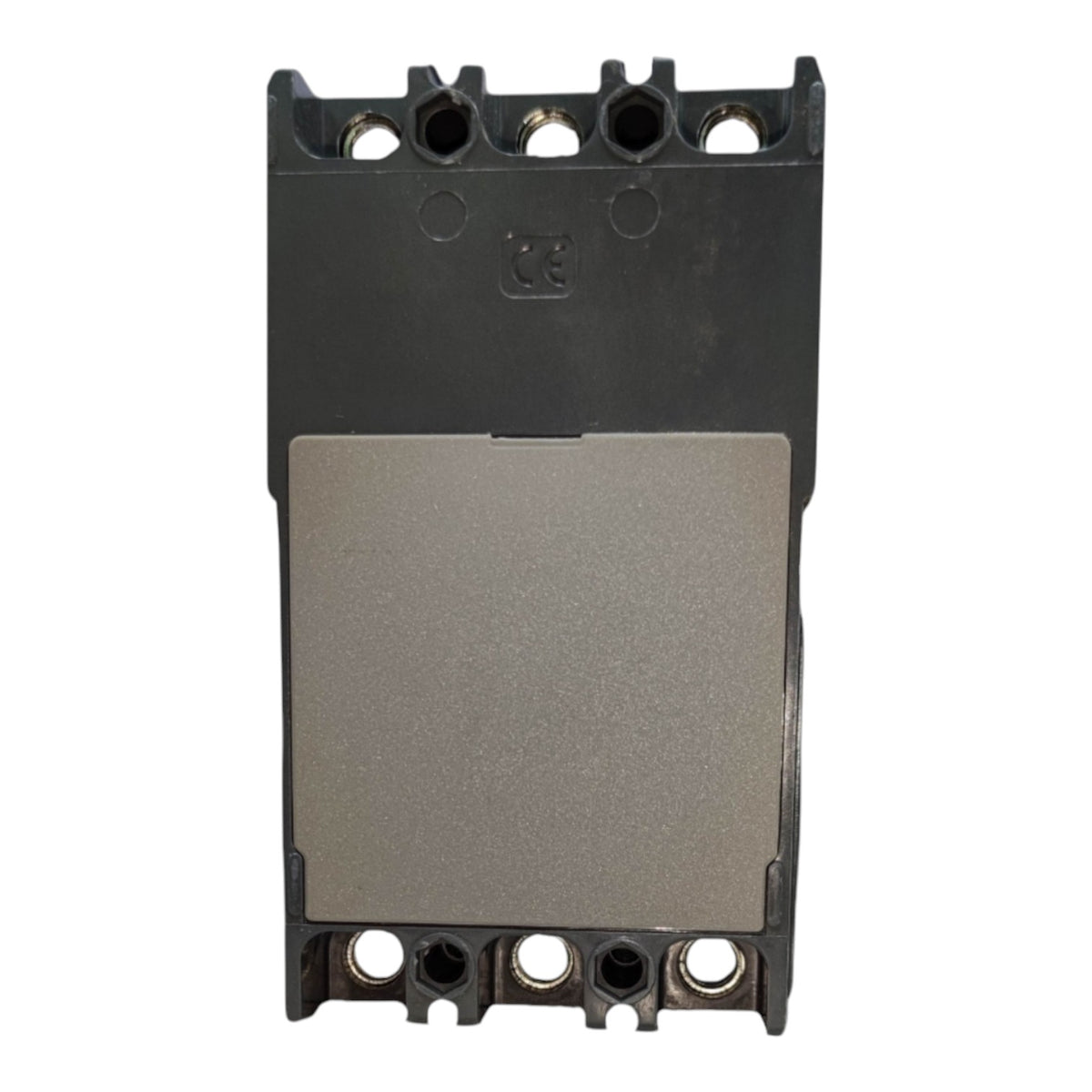 A black plastic electrical contactor or relay component with a large brushed silver metal plate on the front, shown against a plain white background.
