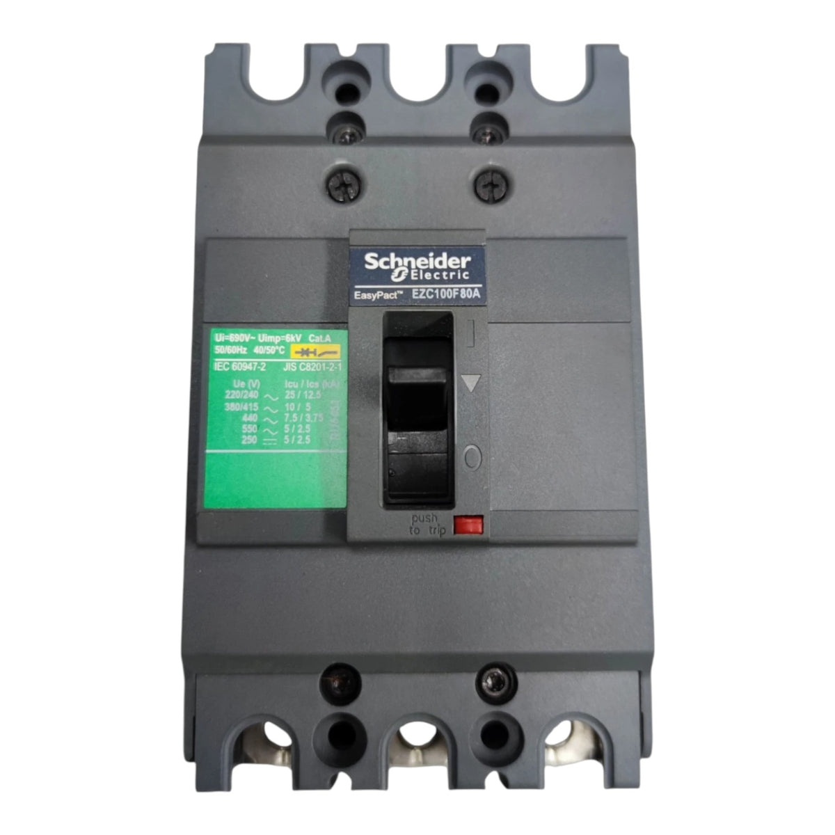 Schneider 80A 3 Pole 5KAIC 220V 100AF Industrial Circuit Breaker Type MCCB Molded Case Circuit Breaker Easy Pact EZC100F3080 I Electx Electrical Supply