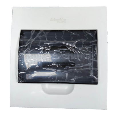 Schneider 8 Ways Distribution Panel IP40 with black cover and white casing for electrical circuitry