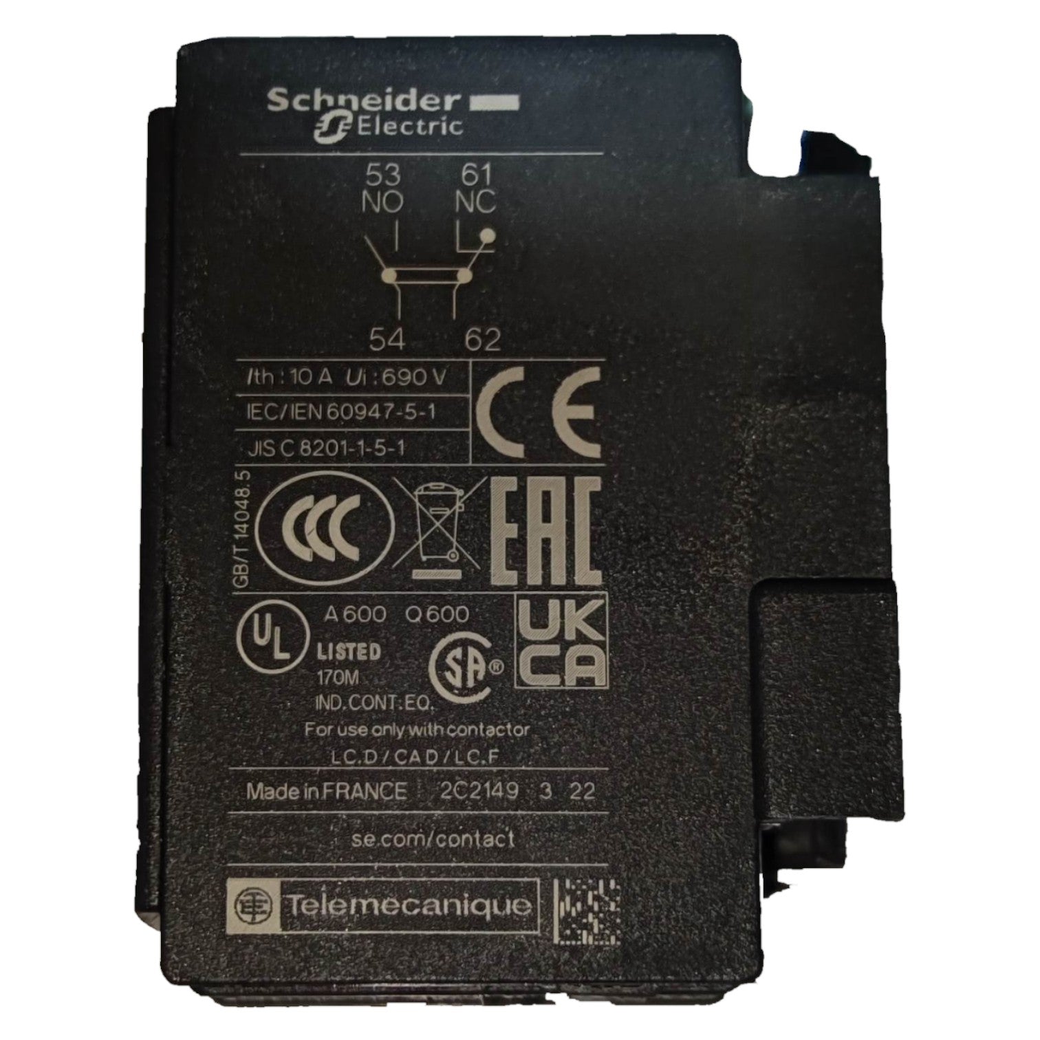 Schneider Auxiliary Contact For Magnetic Contactor Top Mount 1NO + 1NC LADN11 Electx Electrical Supply