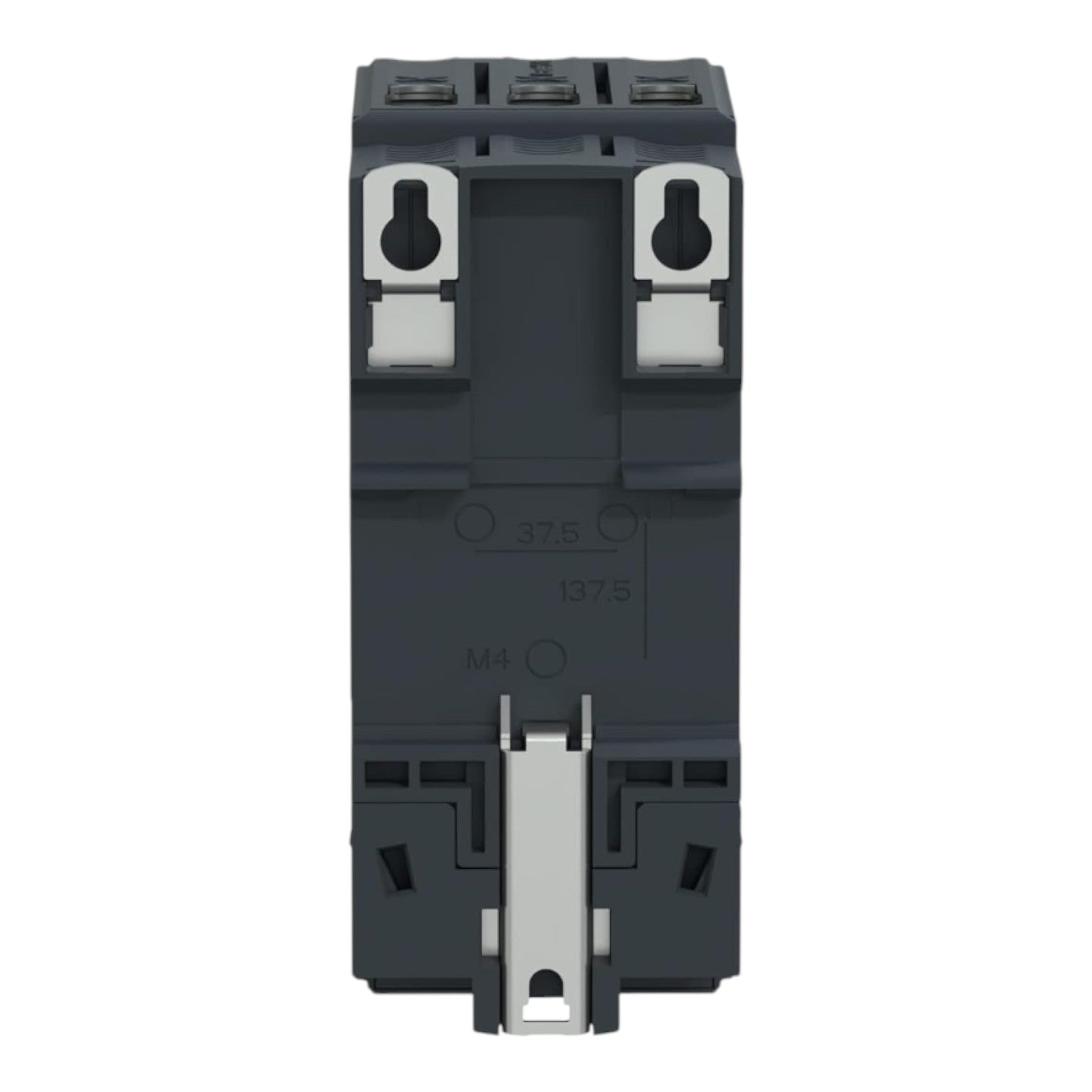 A dark gray electrical contactor or relay component with silver metal terminal blocks and a central handle, shown against a plain white background.