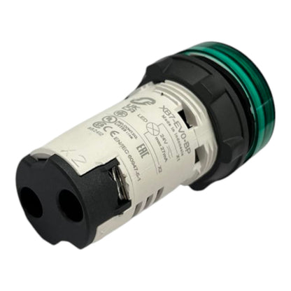 An industrial waterproof electrical connector with a white body, black plastic end caps, and a green ring accent, shown on a white background.