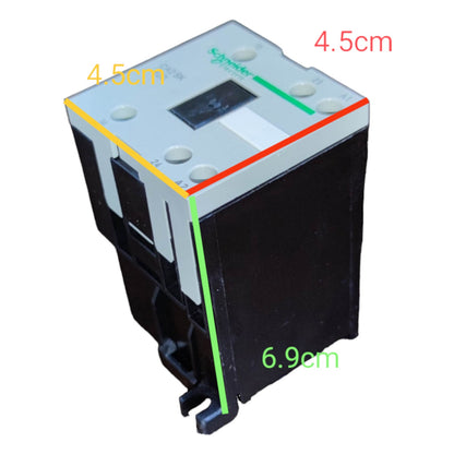 Black electronic component with measurements on a white background