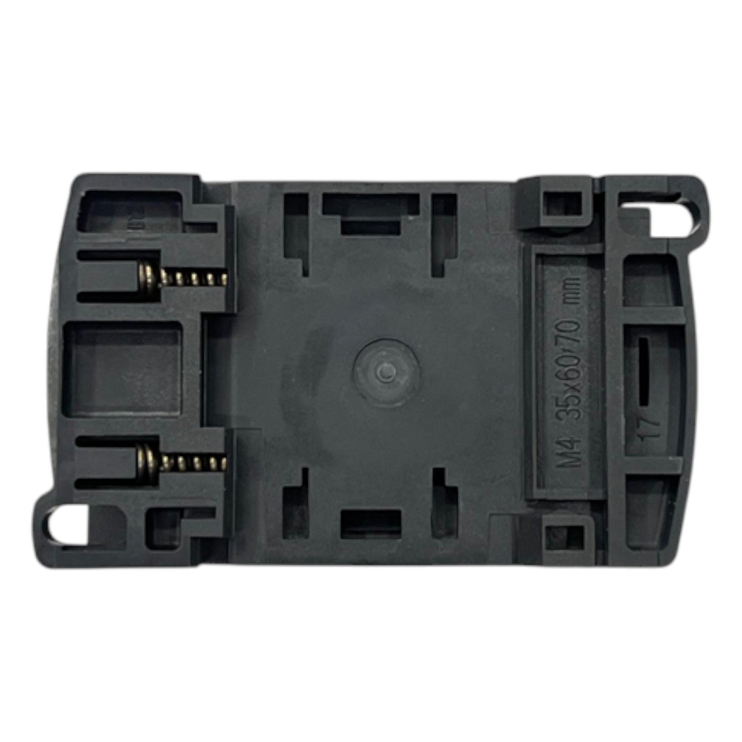 Black plastic component on a white background