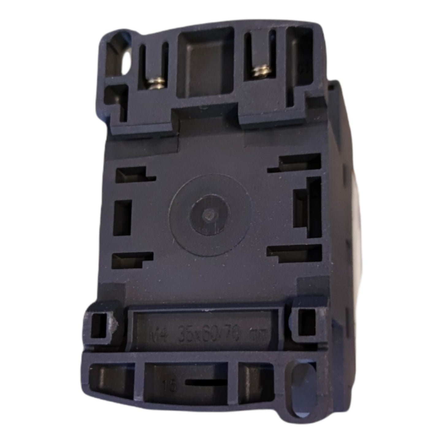 Black mechanical component on a white background