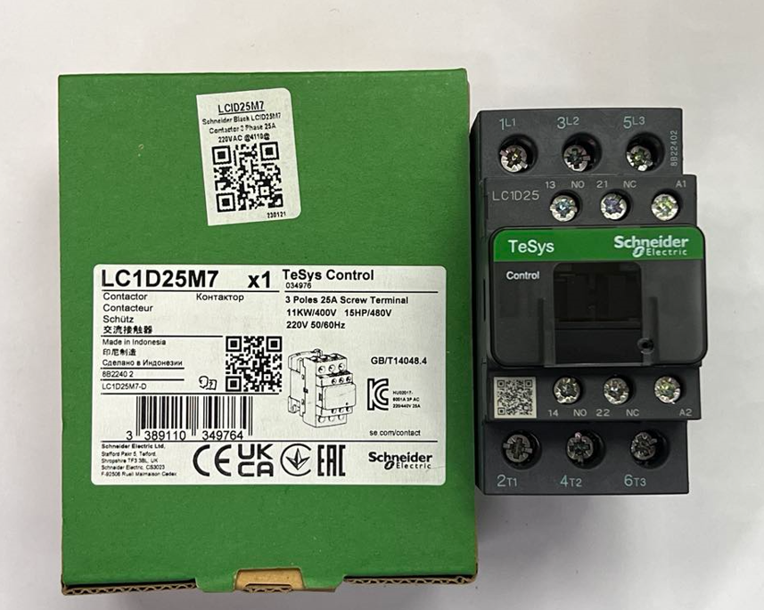 Schneider Magnetic Contactor 25A 220V Coil LC1D25M7, LC1D25
