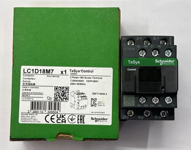 Schneider Magnetic Contactor GRAY 18A 220V with green packaging box for electrical circuitry and parts