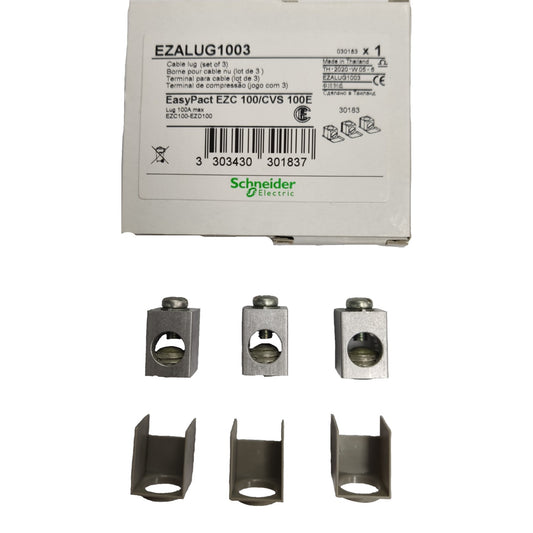 Schneider Electric cable lugs with packaging on a white background
