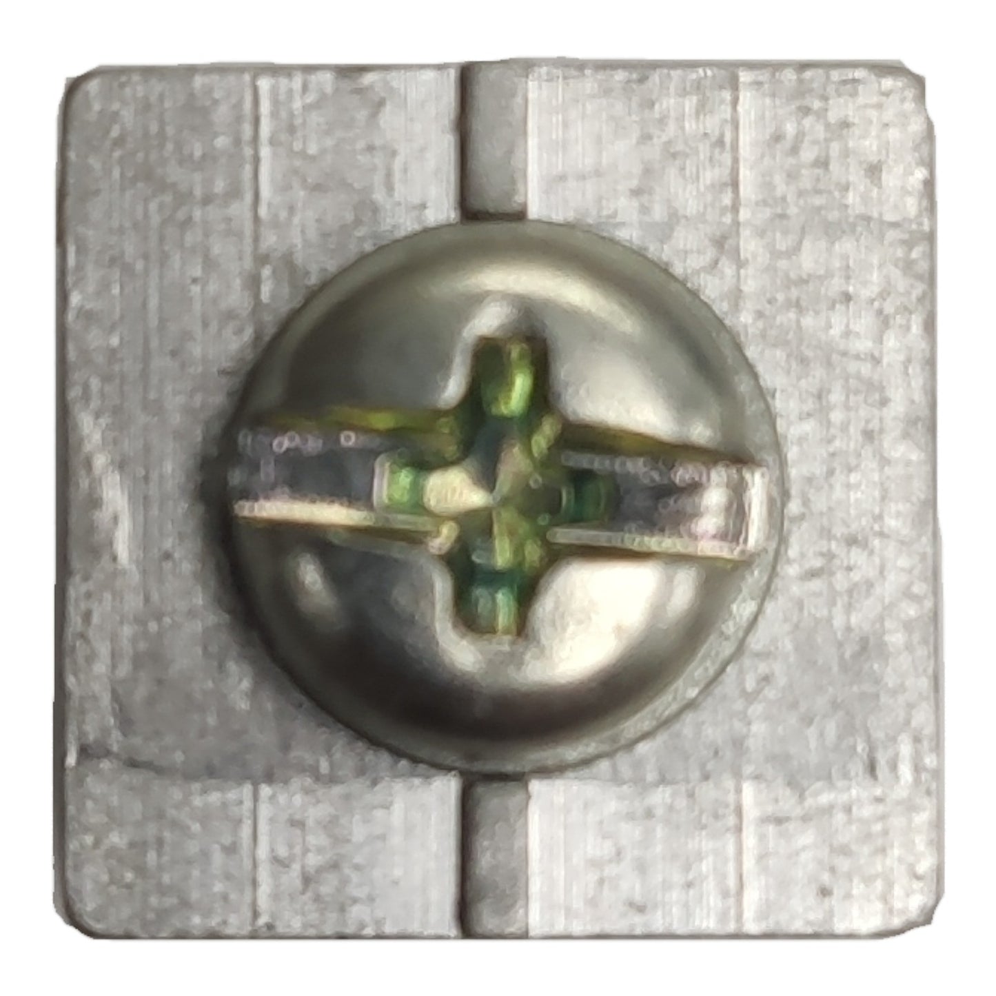 Metallic screw with a star-shaped head on a textured gray background