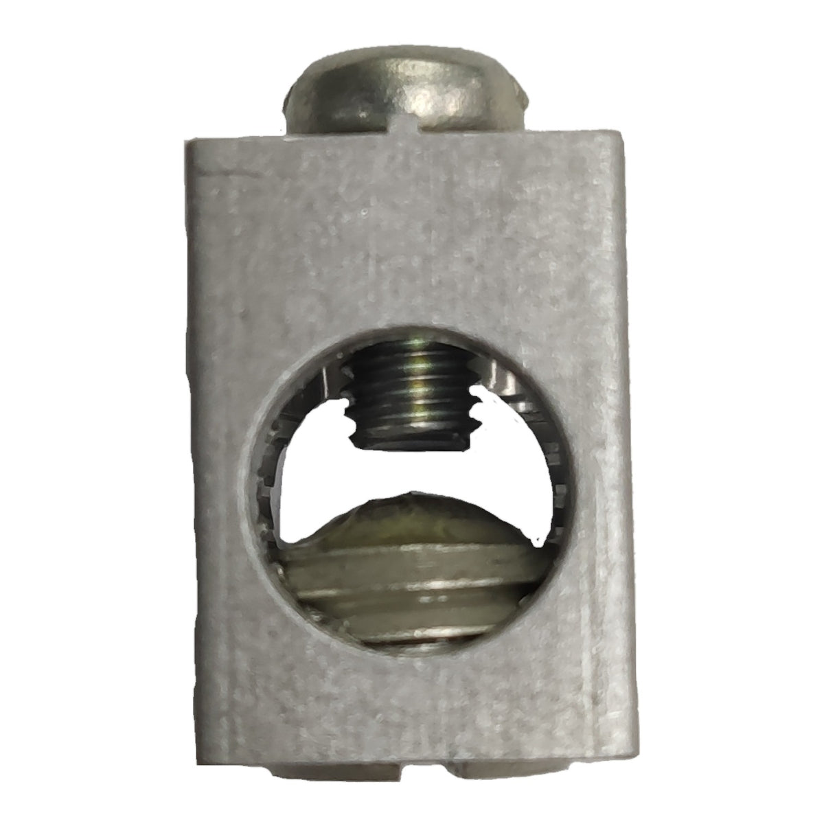 Metallic fitting with threaded end on a white background