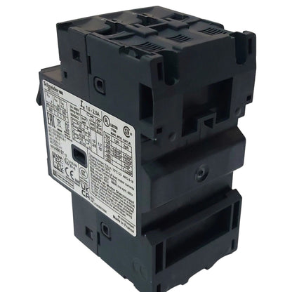 Black electrical contactor on a white background