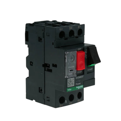 Electrical circuit breaker with red button on a white background