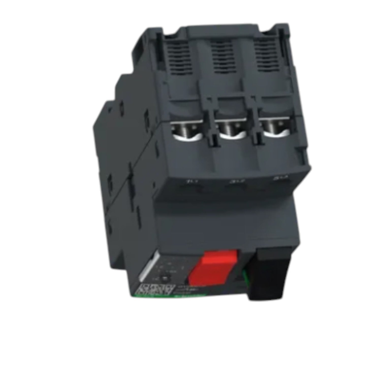 Black electrical contactor on a white background