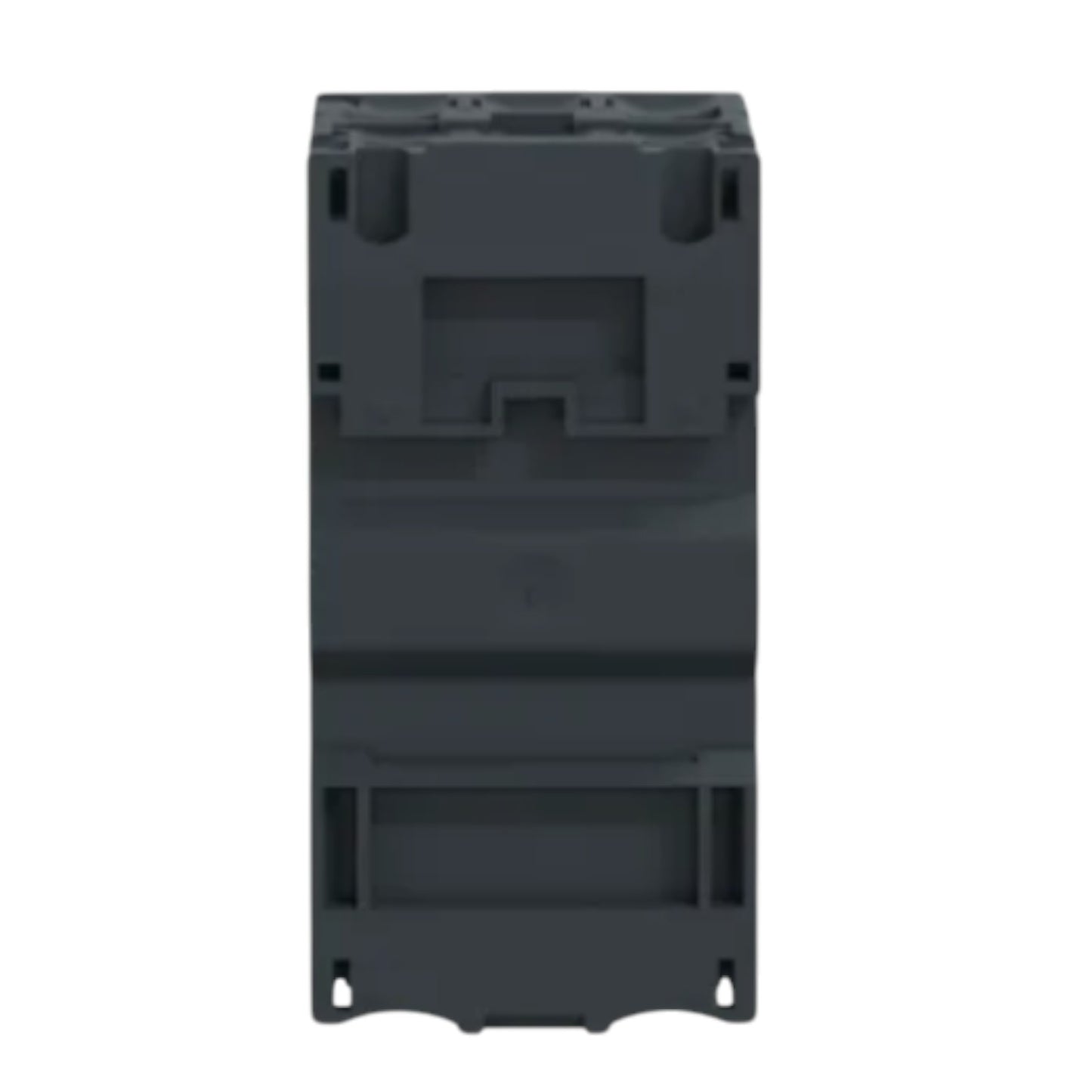Black plastic component on a white background