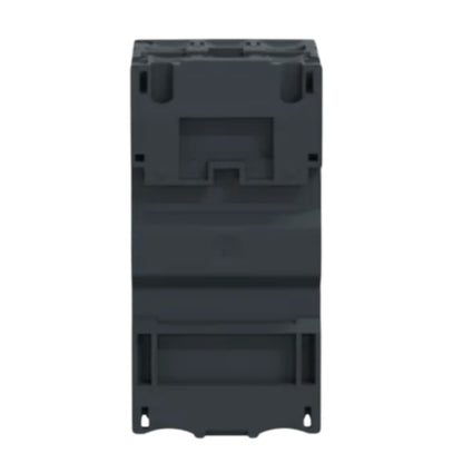 Black plastic component on a white background