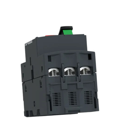 Black electrical contactor on a white background