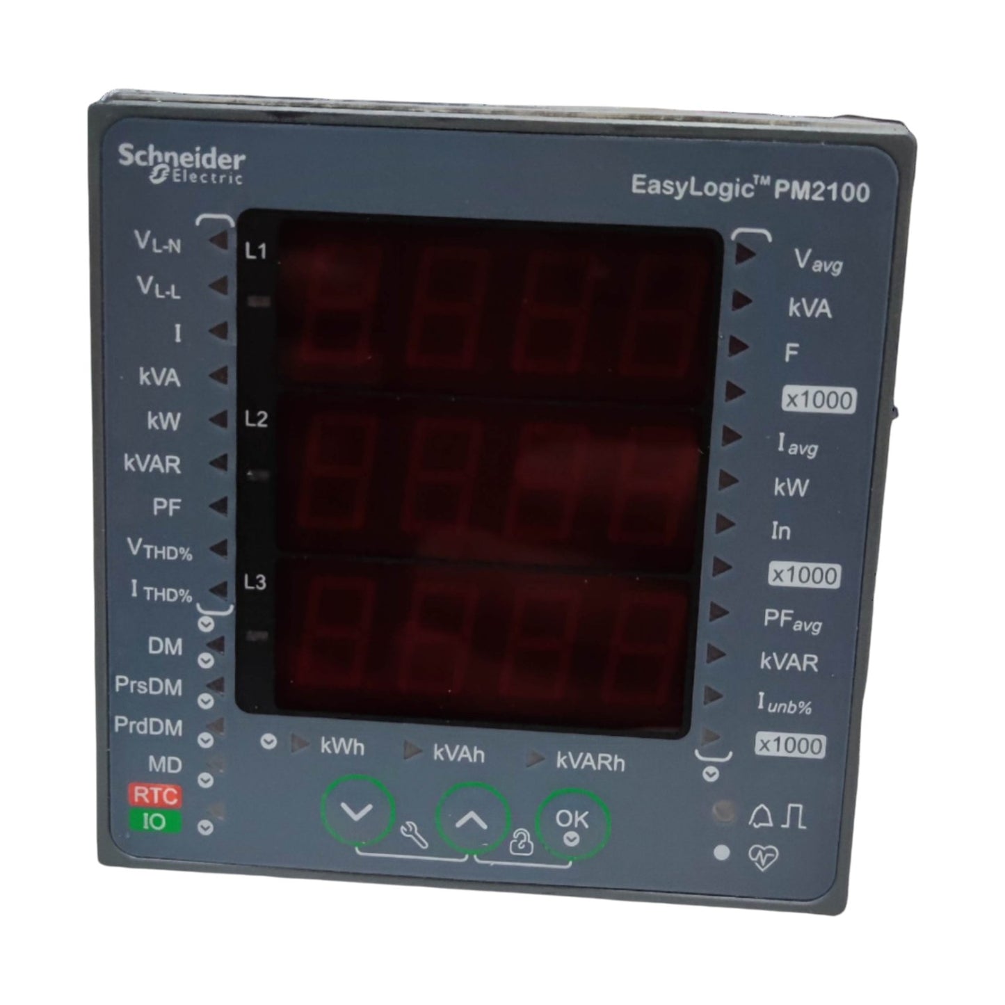 Schneider Electric EasyLogic PM2100 digital display on a white background