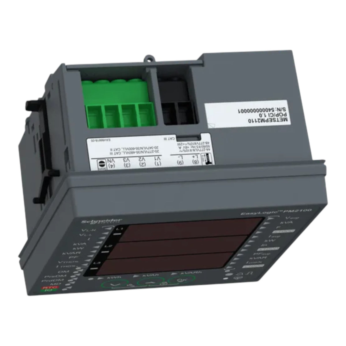 A Siemens SIMATIC S7 analog input module, model 6ES7 4LQ24 100-2, featuring a dark gray housing, a green terminal block, and a front display screen showing input values.