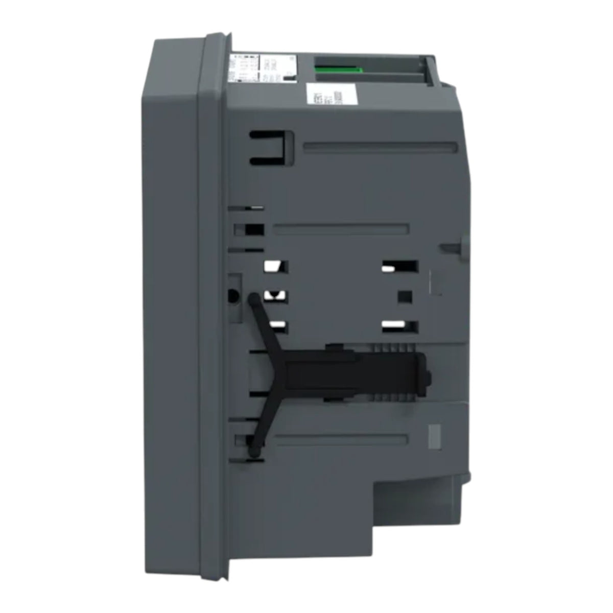 A dark gray industrial electronic module or control panel component, shown from a side profile view against a plain white background.