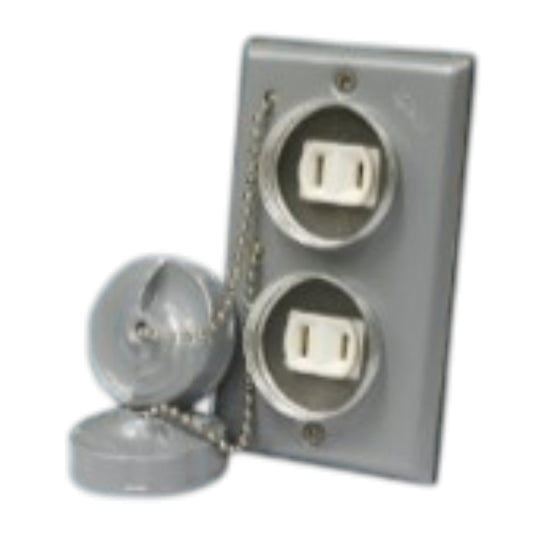 Eagle 15A 250V 2 Gang Parallel Duplex Outlet Aluminum Plate with Screw Cover 4982/902