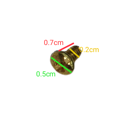 Close-up of Screw Negative 10 x 8mm x 3mm with detailed size measurements on black background