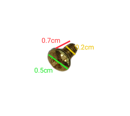 Close-up of Screw Negative 10 x 8mm x 3mm with detailed size measurements on black background