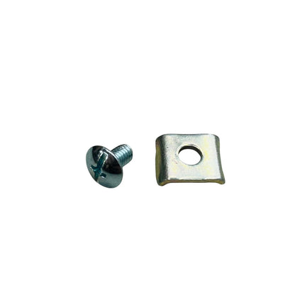Metal screw and washer on a white background