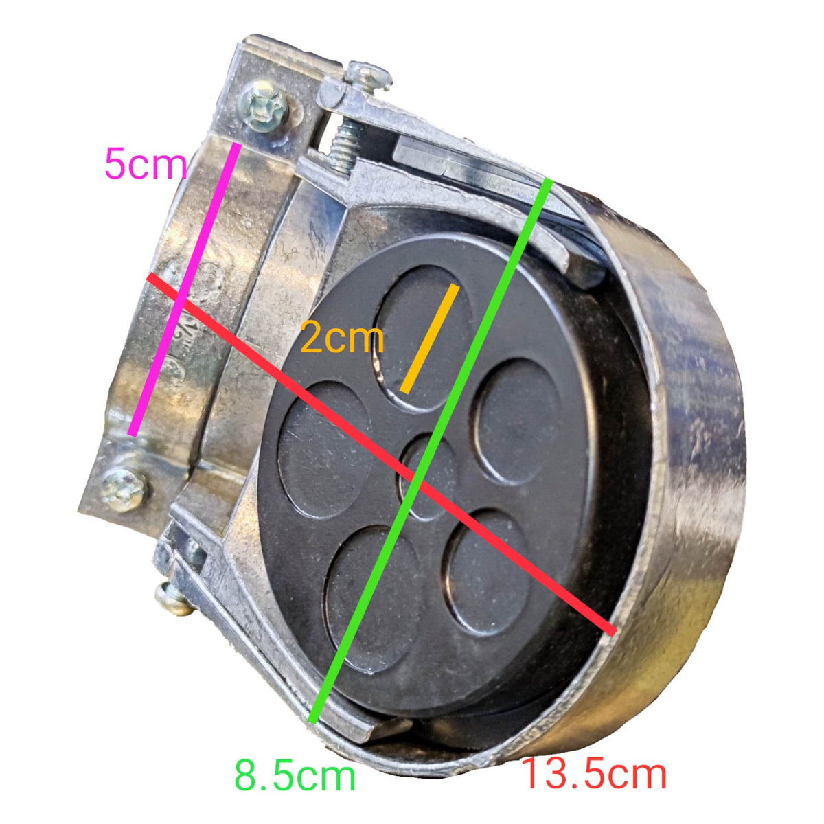 Mechanical component with dimensions marked on a white background