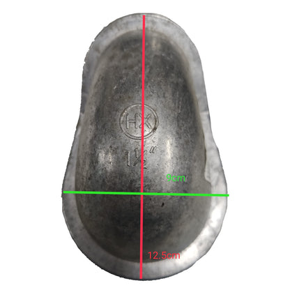 Metal casting with dimensions marked on a white background