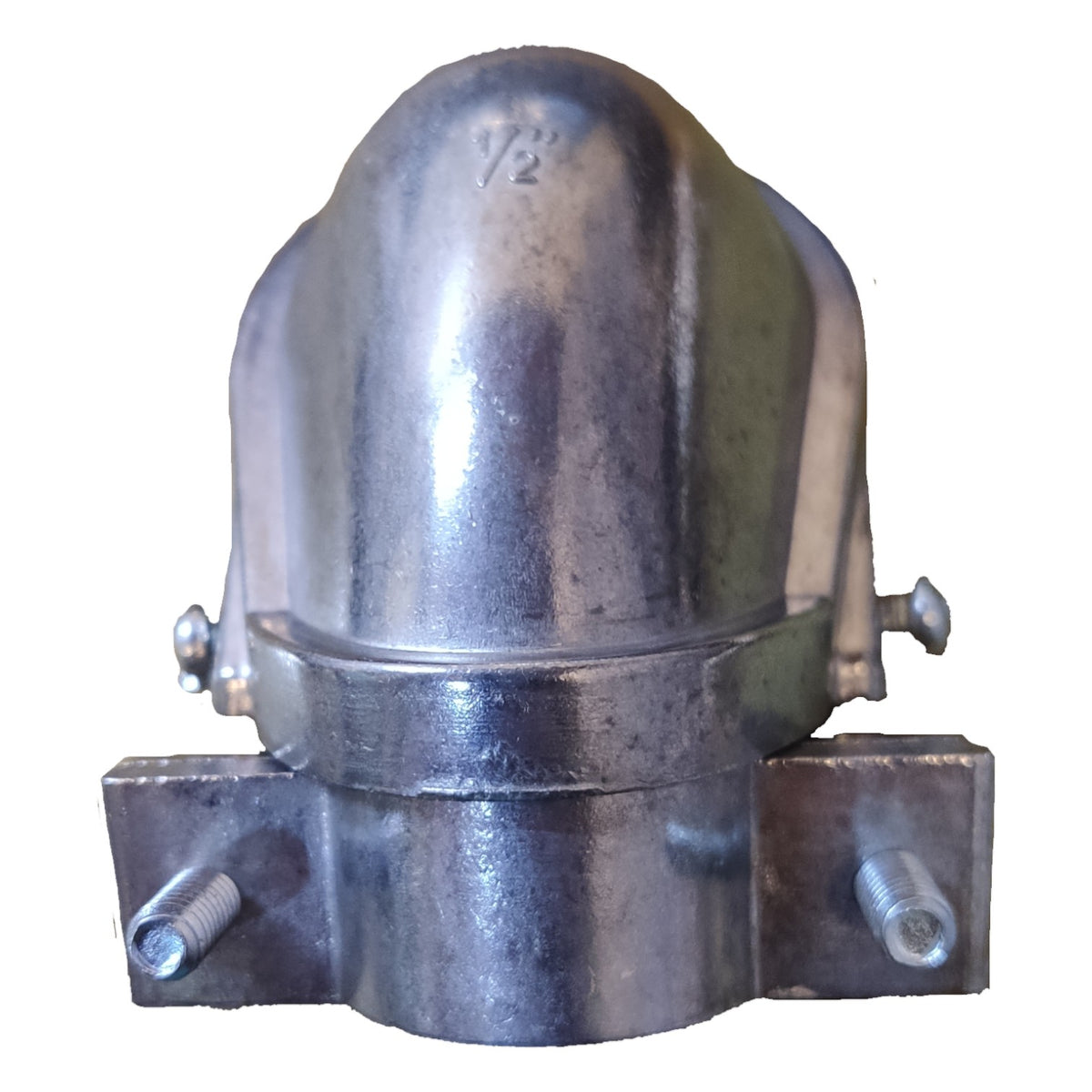 Metal pipe fitting on a white background