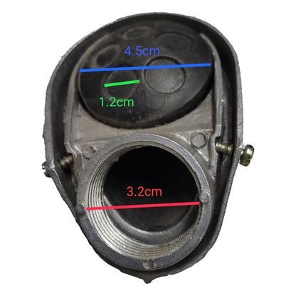 Mechanical component with measurements marked on a white background